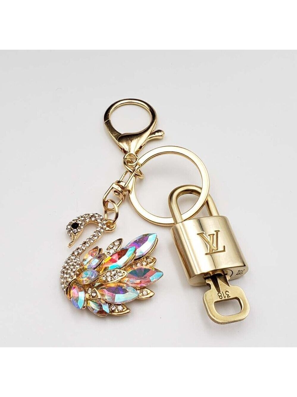 Authentic Louis Vuitton Gold Lock & Key ✨ Bag Charm Unbranded Swan Keychain